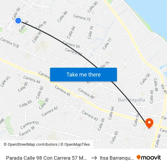 Parada Calle 98 Con Carrera 57 Mall 98 to Itsa Barranquilla map