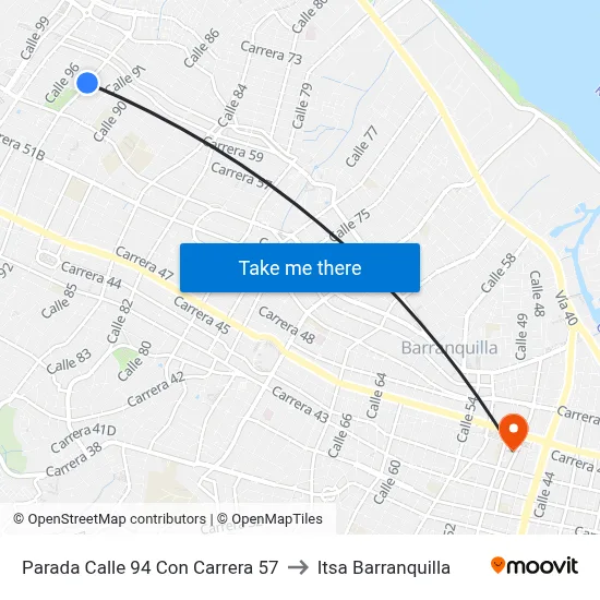 Parada Calle 94 Con Carrera 57 to Itsa Barranquilla map