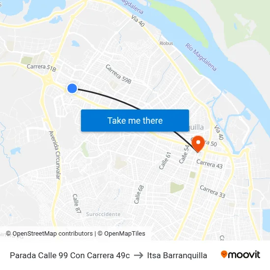 Parada Calle 99 Con Carrera 49c to Itsa Barranquilla map