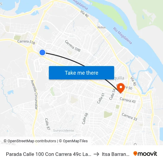 Parada Calle 100 Con Carrera 49c Lado Oriental to Itsa Barranquilla map