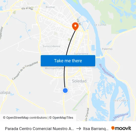 Parada Centro Comercial Nuestro Atlántico to Itsa Barranquilla map