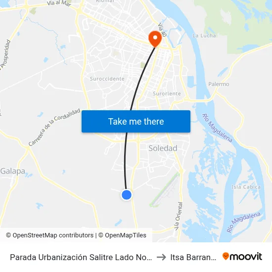 Parada Urbanización Salitre Lado Norte Soledad to Itsa Barranquilla map