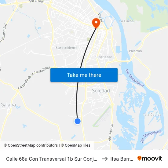 Calle 68a Con Transversal 1b Sur Conjunto Residencial Caoba to Itsa Barranquilla map