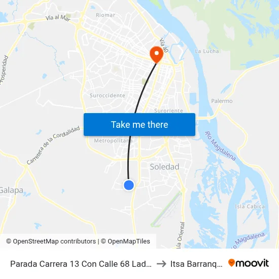 Parada Carrera 13 Con Calle 68 Lado Norte to Itsa Barranquilla map