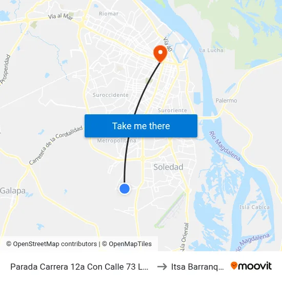 Parada Carrera 12a Con Calle 73 Lado Sur to Itsa Barranquilla map