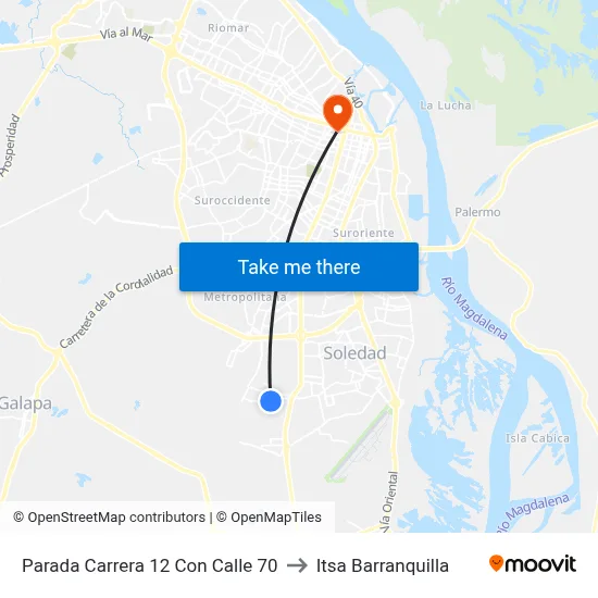Parada Carrera 12 Con Calle 70 to Itsa Barranquilla map