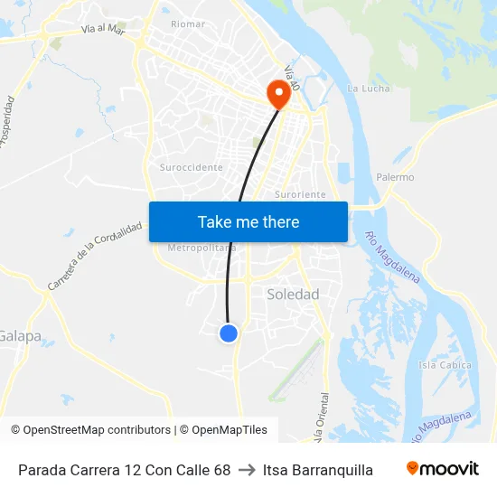 Parada Carrera 12 Con Calle 68 to Itsa Barranquilla map