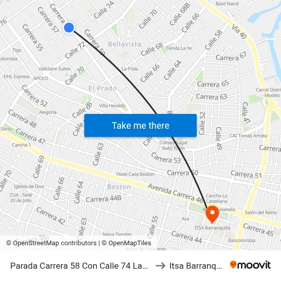 Parada Carrera 58 Con Calle 74 Lado Sur to Itsa Barranquilla map