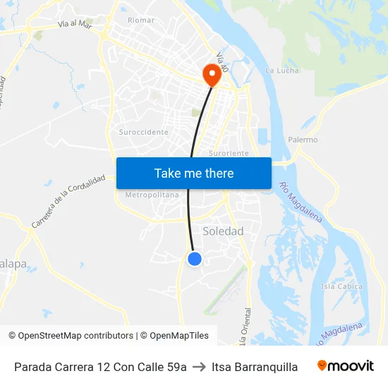Parada Carrera 12 Con Calle 59a to Itsa Barranquilla map