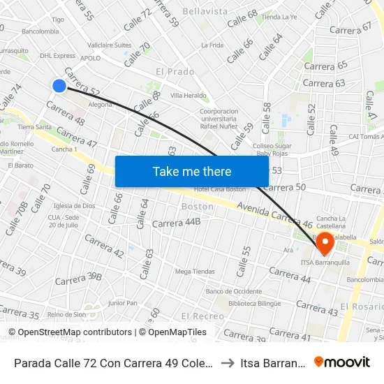 Parada Calle 72 Con Carrera 49 Colegio Lourdes to Itsa Barranquilla map
