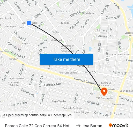 Parada Calle 72 Con Carrera 54 Hotel El Prado to Itsa Barranquilla map