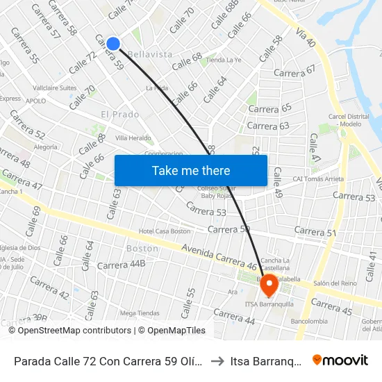 Parada Calle 72 Con Carrera 59 Olímpica to Itsa Barranquilla map