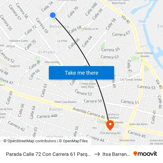 Parada Calle 72 Con Carrera 61 Parque Bellavista to Itsa Barranquilla map