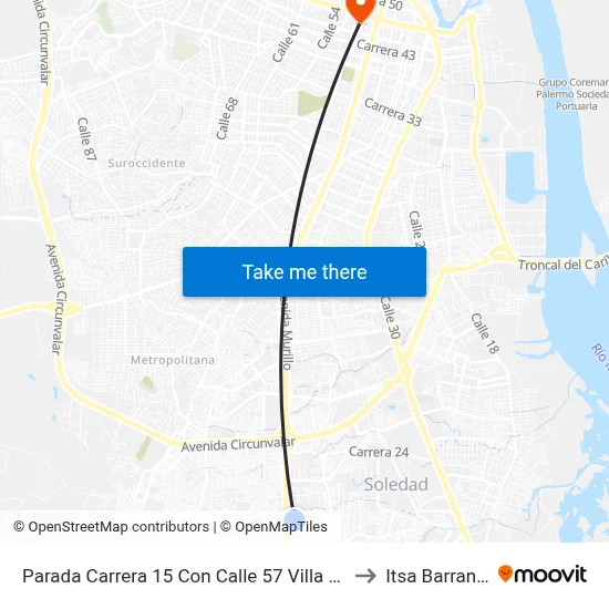 Parada Carrera 15 Con Calle 57 Villa Linda Soledad to Itsa Barranquilla map
