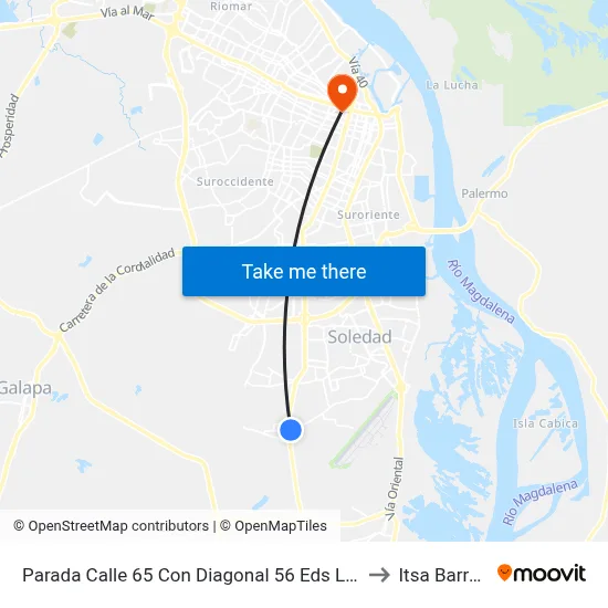 Parada Calle 65 Con Diagonal 56 Eds La Inmaculada Soledad to Itsa Barranquilla map