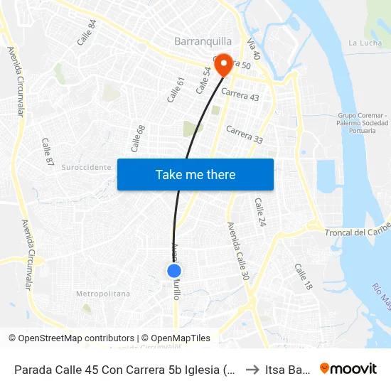 Parada Calle 45 Con Carrera 5b Iglesia (Conexión A Estación Buenos Aires) to Itsa Barranquilla map
