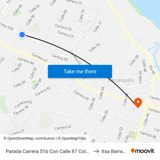 Parada Carrera 51b Con Calle 87 Colegio Cervantes to Itsa Barranquilla map