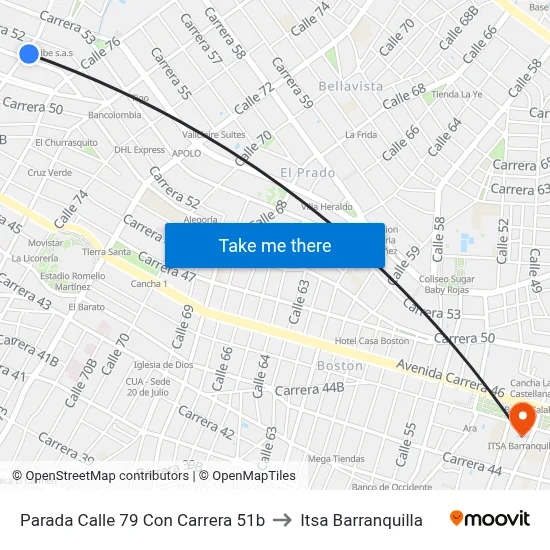Parada Calle 79 Con Carrera 51b to Itsa Barranquilla map