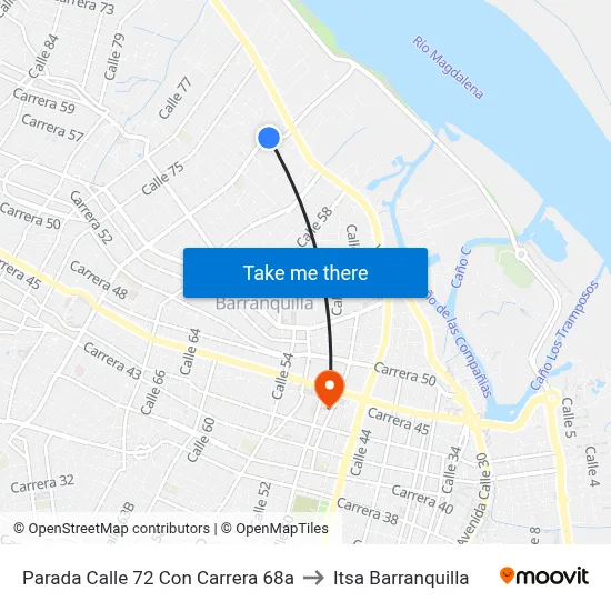 Parada Calle 72 Con Carrera 68a to Itsa Barranquilla map