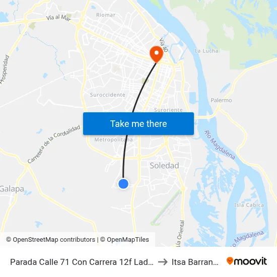 Parada Calle 71 Con Carrera 12f Lado Oriental to Itsa Barranquilla map