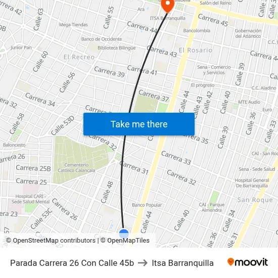 Parada Carrera 26 Con Calle 45b to Itsa Barranquilla map