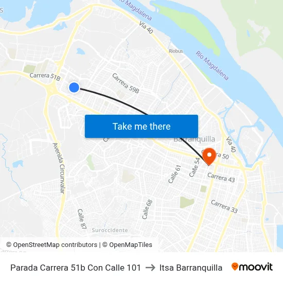 Parada Carrera 51b Con Calle 101 to Itsa Barranquilla map