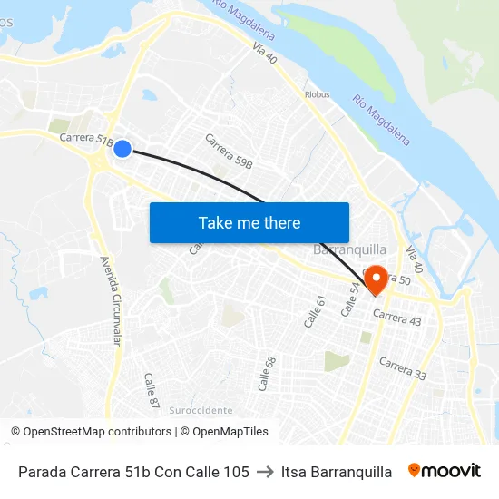 Parada Carrera 51b Con Calle 105 to Itsa Barranquilla map