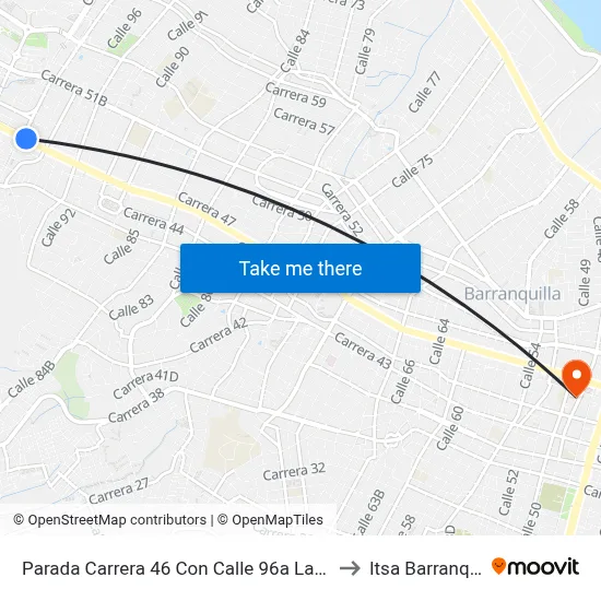 Parada Carrera 46 Con Calle 96a Lado Norte to Itsa Barranquilla map