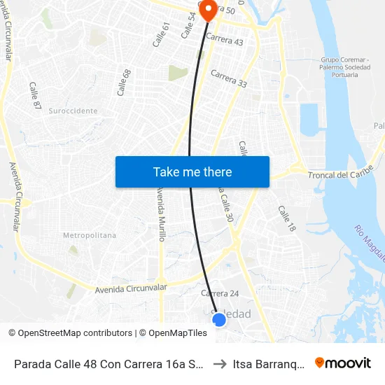 Parada Calle 48 Con Carrera 16a Soledad to Itsa Barranquilla map