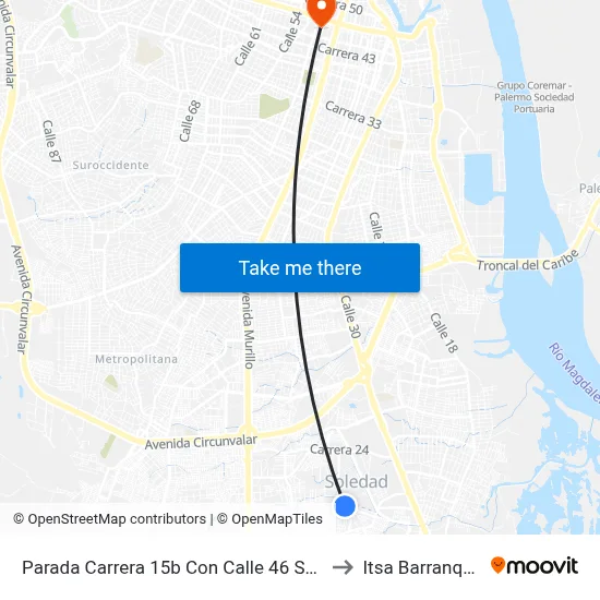 Parada Carrera 15b Con Calle 46 Soledad to Itsa Barranquilla map