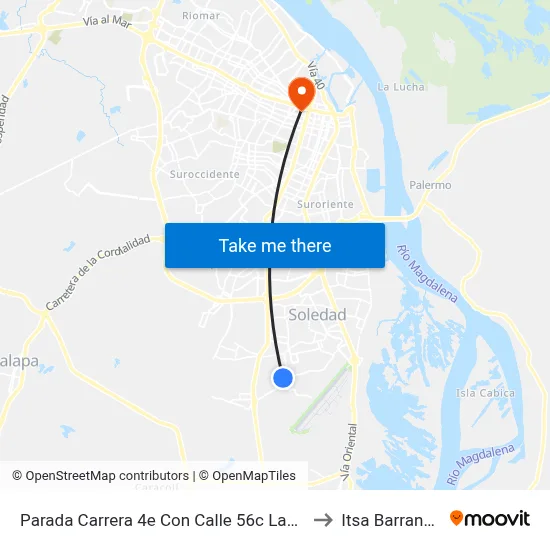Parada Carrera 4e Con Calle 56c Lado Oriental to Itsa Barranquilla map