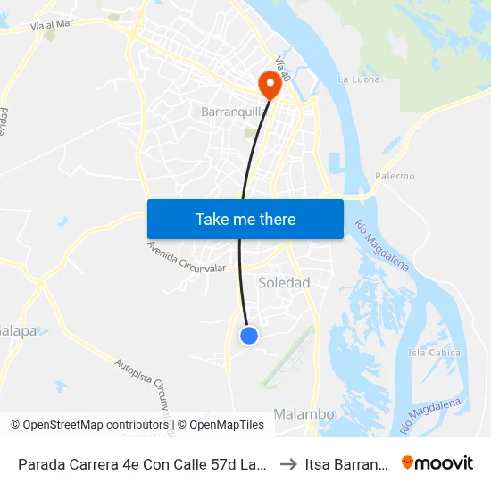 Parada Carrera 4e Con Calle 57d Lado Oriental to Itsa Barranquilla map