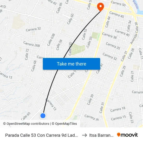 Parada Calle 53 Con Carrera 9d Lado Occidente to Itsa Barranquilla map