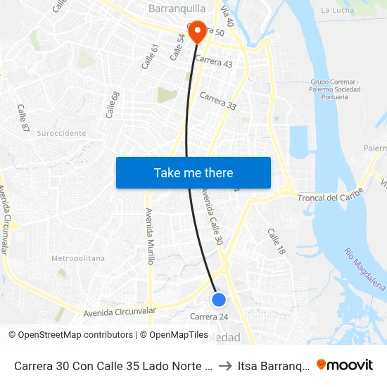 Carrera 30 Con Calle 35 Lado Norte Soledad to Itsa Barranquilla map