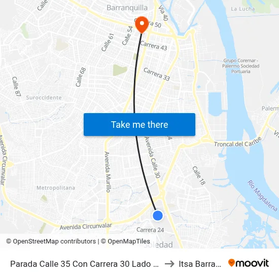 Parada Calle 35 Con Carrera 30 Lado Oriental Soledad to Itsa Barranquilla map