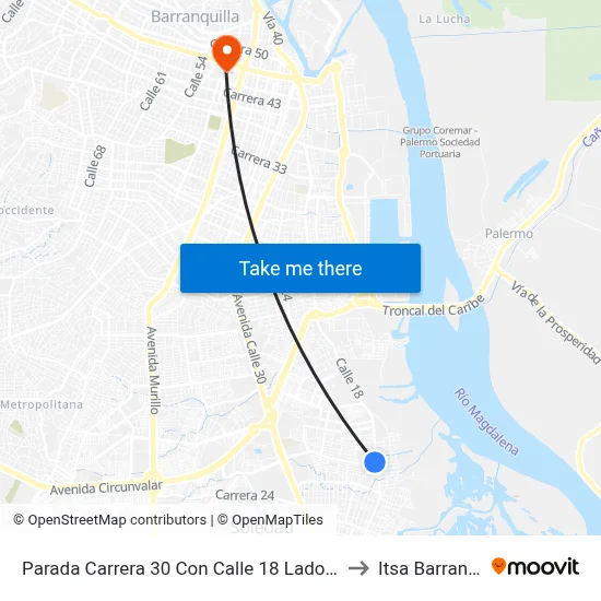 Parada Carrera 30 Con Calle 18 Lado Sur Soledad to Itsa Barranquilla map