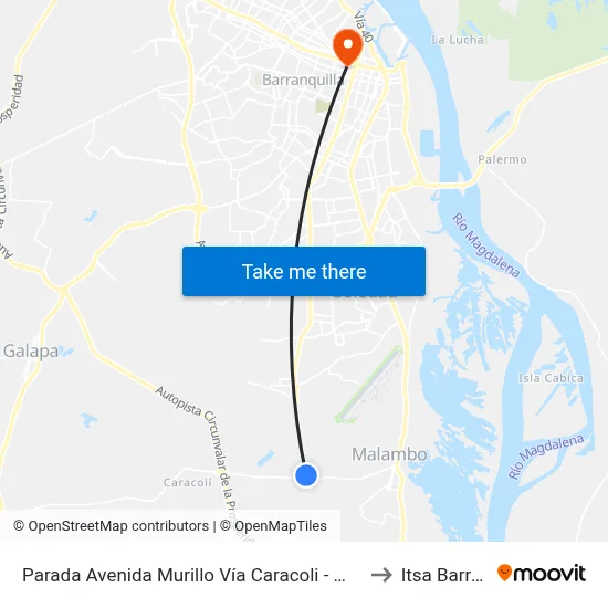 Parada Avenida Murillo Vía Caracoli - Malambo Lado Occidente to Itsa Barranquilla map