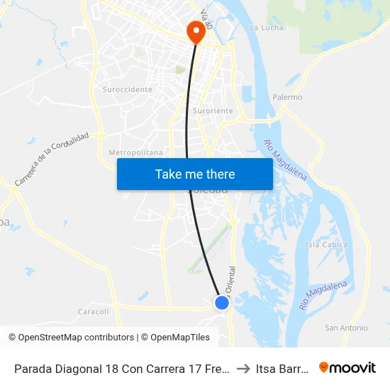 Parada Diagonal 18 Con Carrera 17 Frente Cc Plaza Malambo to Itsa Barranquilla map