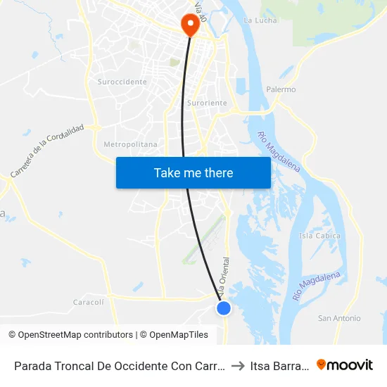Parada Troncal De Occidente Con Carrera 7 Lado Oriente to Itsa Barranquilla map