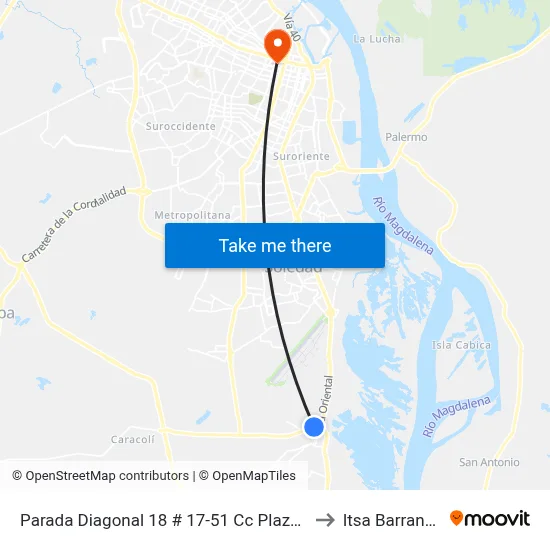 Parada Diagonal 18 # 17-51 Cc Plaza Malambo to Itsa Barranquilla map