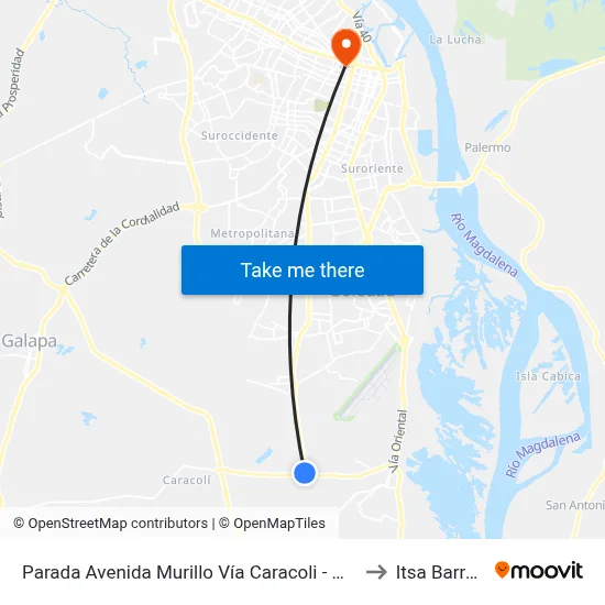 Parada Avenida Murillo Vía Caracoli - Malambo Lado Oriente to Itsa Barranquilla map