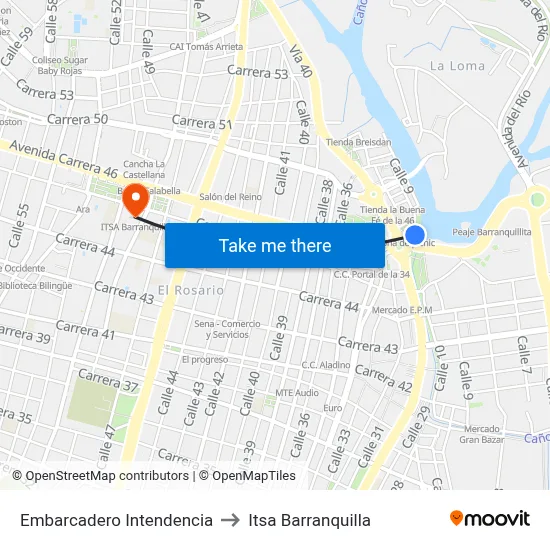 Embarcadero Intendencia to Itsa Barranquilla map