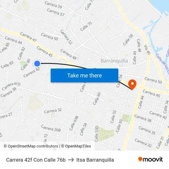 Carrera 42f Con Calle 76b to Itsa Barranquilla map