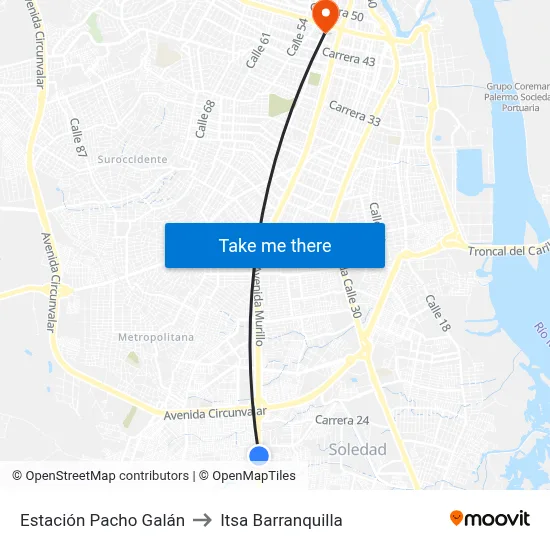 Estación Pacho Galán to Itsa Barranquilla map