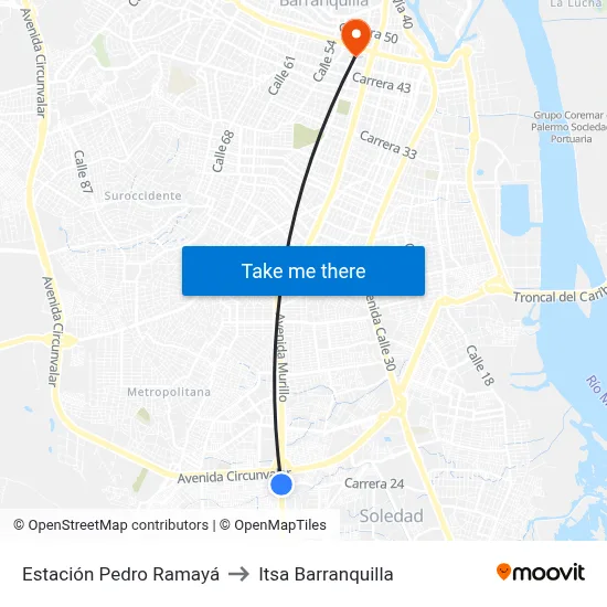 Estación Pedro Ramayá to Itsa Barranquilla map