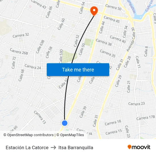Estación La Catorce to Itsa Barranquilla map