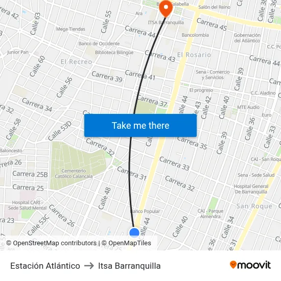 Estación Atlántico to Itsa Barranquilla map