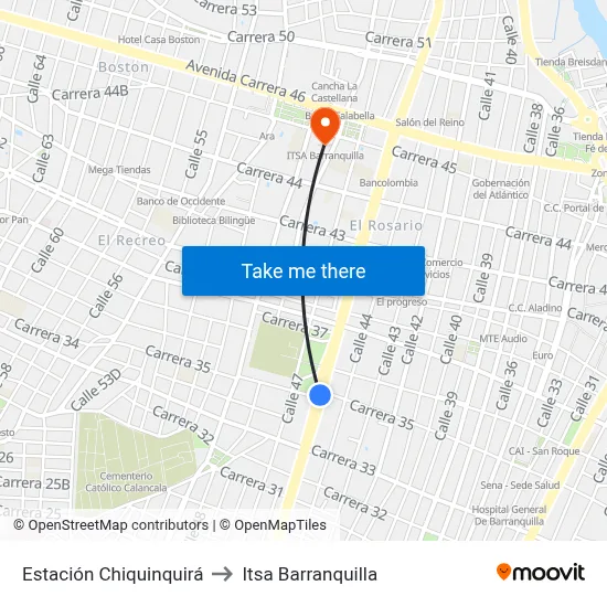 Estación Chiquinquirá to Itsa Barranquilla map