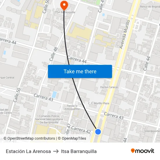 Estación La Arenosa to Itsa Barranquilla map
