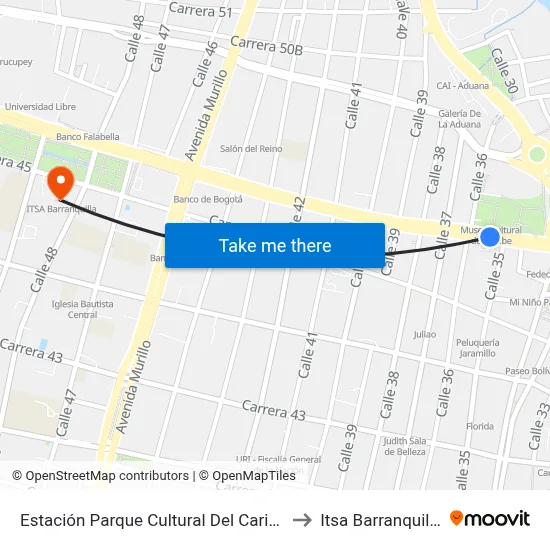 Estación Parque Cultural Del Caribe to Itsa Barranquilla map